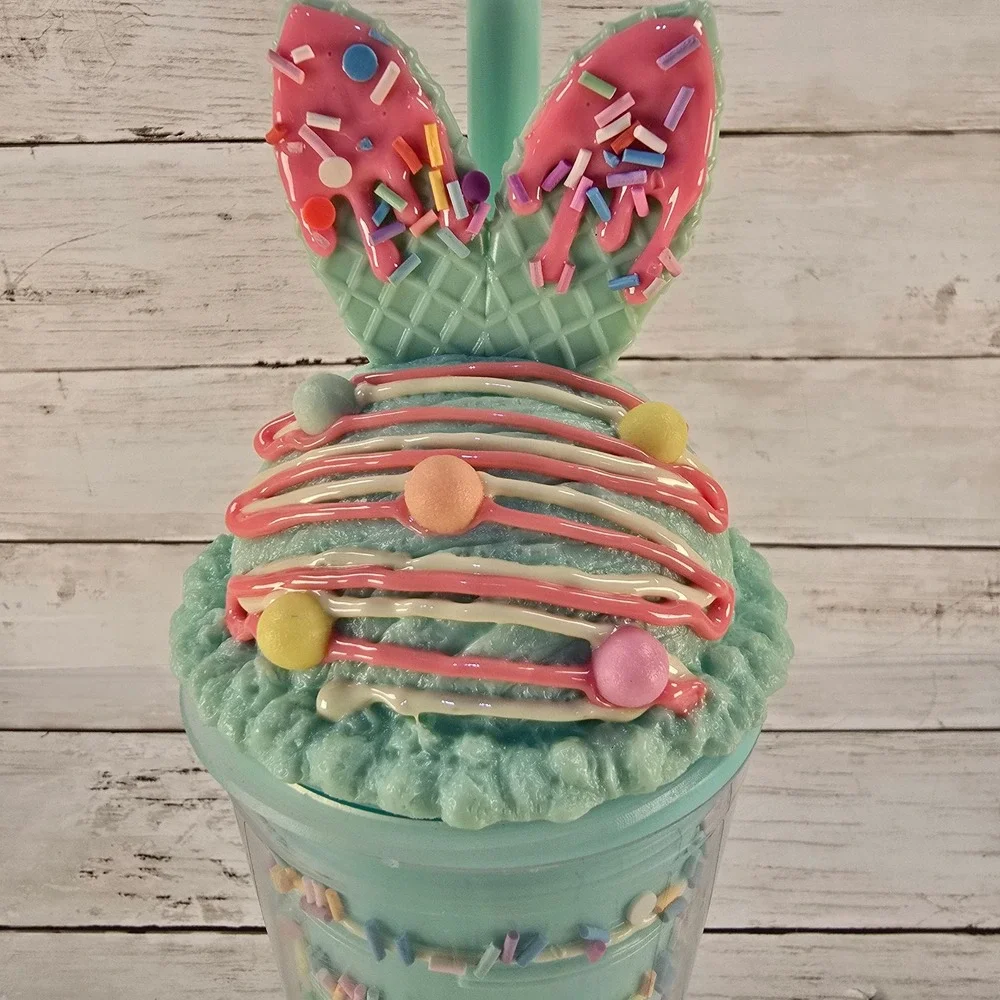 Teal‎ Blue Ice Cream Sundae Mermaid Tail Acrylic Double Wall Tumbler with Straw